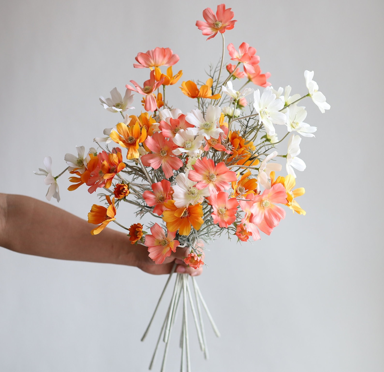 23.5" Faux Cosmos Flower Branch, Coral Orange White Spring Summer WildFlower, DIY Floral/Wedding/Home/Kitchen Decoration, Centerpiece, Gift - MixColorsOf1stPic-BS, MixColorsOf1stPic-BS