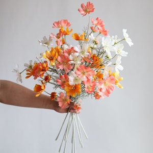 23.5" Faux Cosmos Flower Branch, Coral Orange White Spring Summer WildFlower, DIY Floral/Wedding/Home/Kitchen Decoration, Centerpiece, Gift
