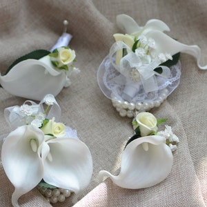 Ivory White Calla Lily Mother Corsages Dads Boutonnieres Wedding Corsages imagem 2