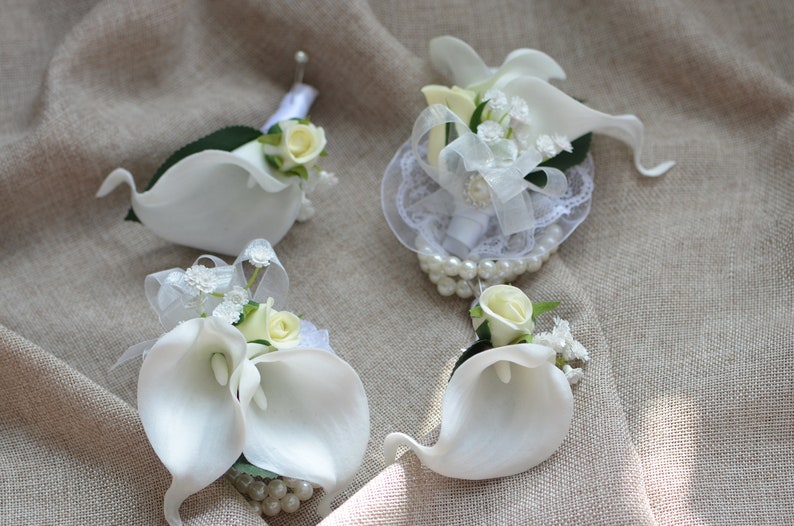 Ivory White Calla Lily Mother Corsages Dads Boutonnieres Wedding Corsages imagem 2