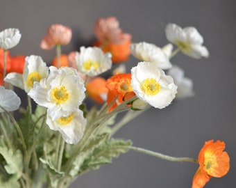 Amapolas artificiales de 4 cabezas, multicolor, realistas, para decorar bodas, el hogar y la cocina.