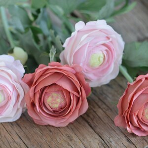 Dusty Pink Faux Ranunculus, Real Touch Baby Pink Fake Ranunculus, White ...