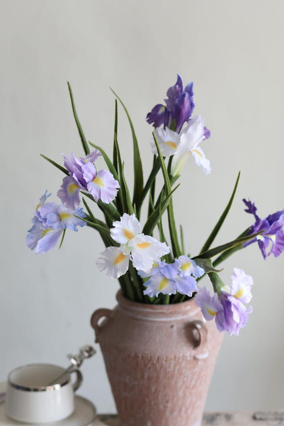 26.3" Faux Iris Flower Stem: White, Blue, Purple Floral DIY Decor