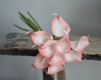 9 Blush White Calla Lilies Real Touch Flowers DIY Silk Wedding Bouquets, Centerpieces, Wedding Decorations