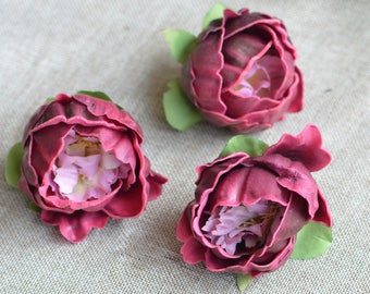 Light Burgundy Peony Blooms Real Touch Flowers Peonies DIY Cake Toppers Peonies Heads Wedding Decorations