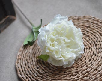 White Ivory Peony, PU Flowers,  Real Touch Flowers,  Artificial Open Peony Flowers,  Single Stems,  DIY Bridal Bouquet,  Home Centerpieces