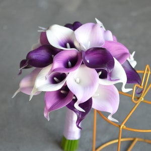 Purple Bridal Bouquet, Purple Bridesmaids Bouquets, Real Touch Calla ...