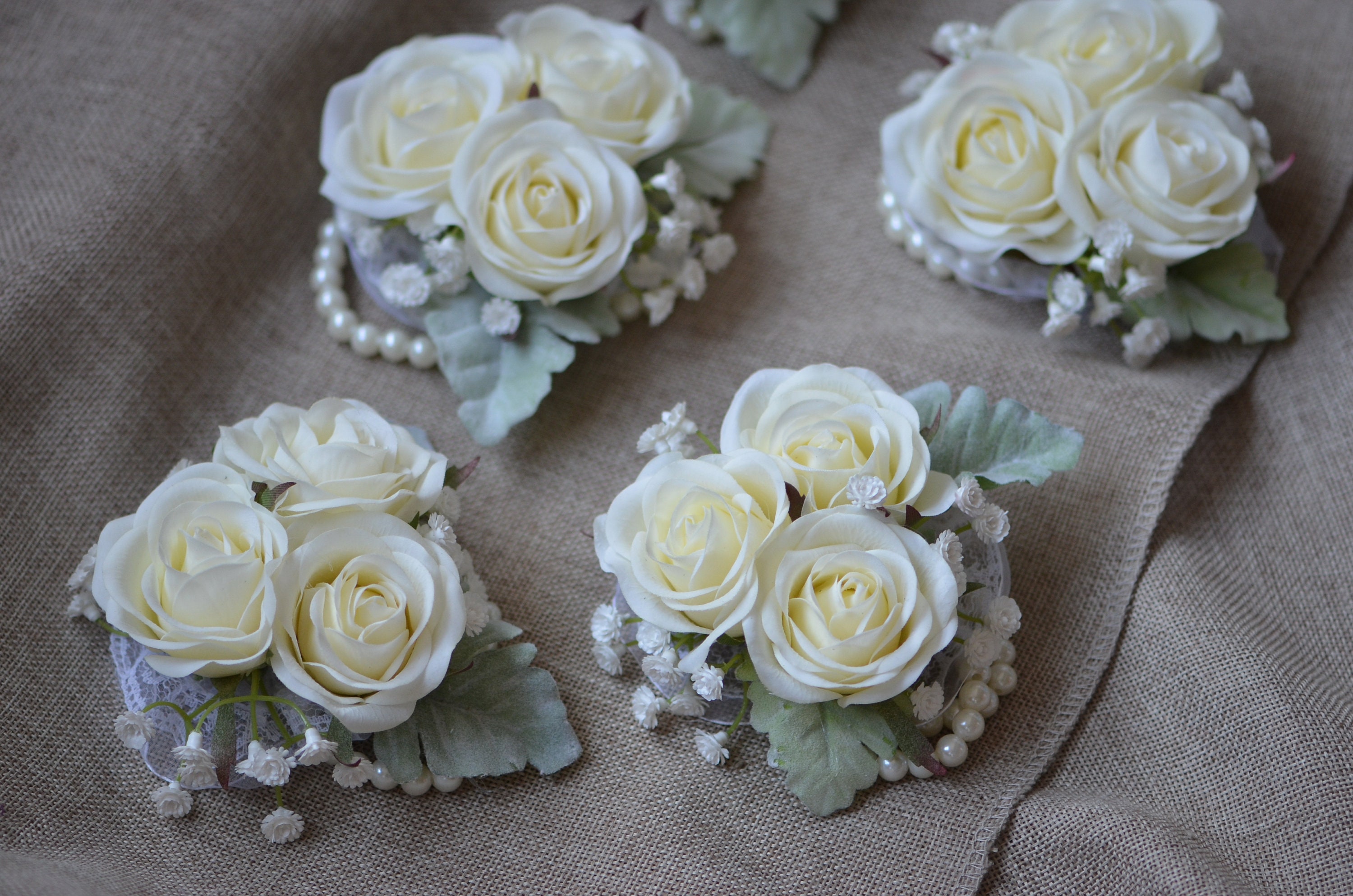 Ivory Rose Wrist Corsages Real Touch Small Roses Baby's Etsy