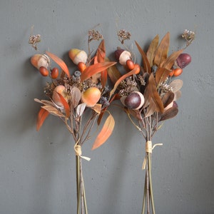 4 Stems Artificial Acorns and Fall Eucalyptus with Seed Bundle,  For Autumn Wreath Making, Fall Greenrey Artificial Nuts Bundle