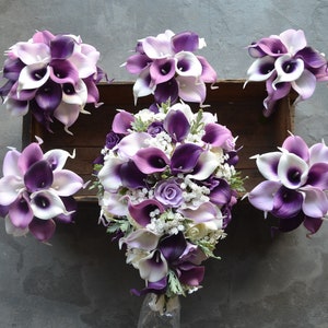 Purple Bridal Bouquet Purple Bridesmaids Bouquets Real Touch - Etsy