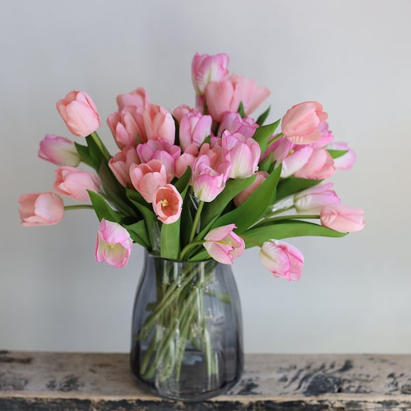 Fausses fleurs de tulipes roses Real Touch - 14 », fleurs artificielles de printemps, fleurs printanières, décoration de mariage/maison, bouquet/centres de table DIY