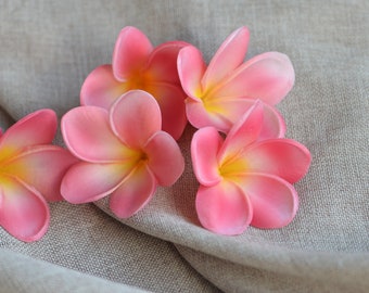 Coral Pink Plumerias,  Real Touch frangipani, Artificial Flower Heads DIY Cake decoration and wedding bouquets