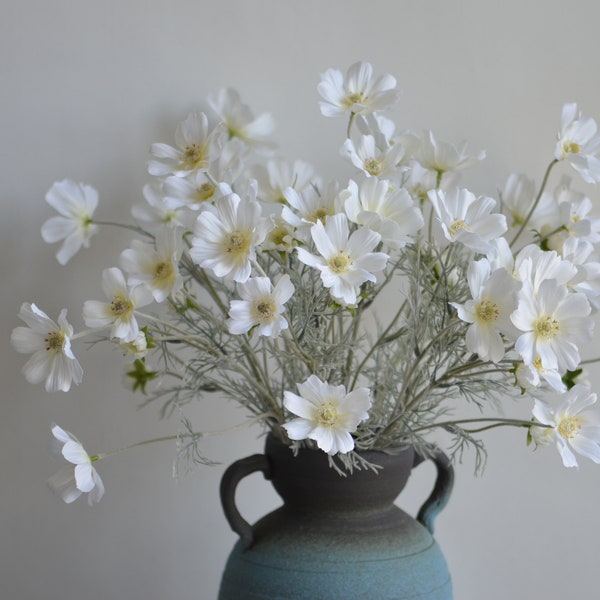 23.5" White Artificial Cosmos Flowers Branch, Faux Summer Wild Flower, Fake Flowers Centerpieces | DIY Floral | Wedding/Home Decoration Gift