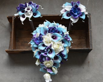 Calla Lily Wedding Bouquets, Blue Purple Bouquets, Silk Bridal Bouquets, Real Touch Flowers, Roses, Orchids, Bridesmaids Bouquets