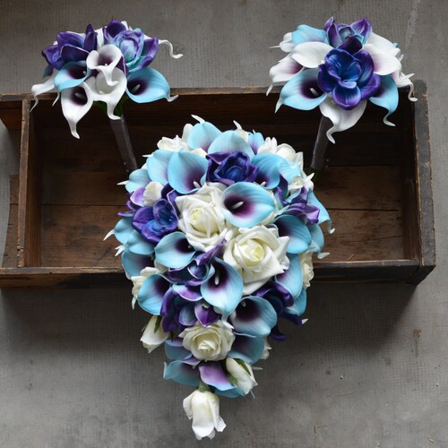 10 Blue Purple Real Touch Calla Lily Silk Bridal Bouquets - Etsy