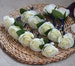 Ivory Rose Boutonnieres Real Touch Small Roses Boutonnieres Navy Ribbons -Choose Your Colors 