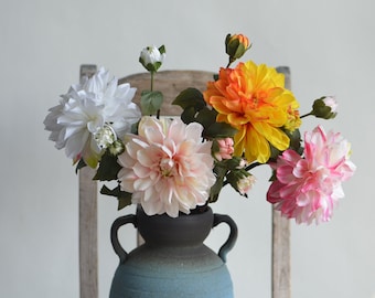 22.5" Faux Large Gradient Colors Dahlia, White Pink Blush Orange Dahlias, DIY Florals/Wedding/Home/Holiday Decorations/Gifts for Her