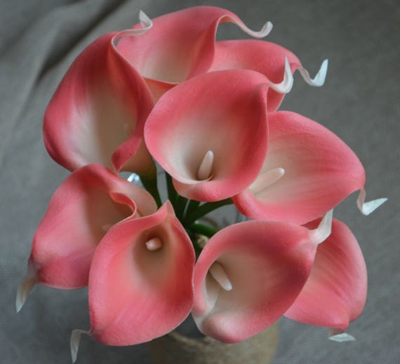 Pink Coral Calla Lilies Stems Real Touch Flowers DIY Wedding - Etsy