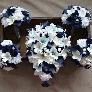 Navy Beach Wedding Bouquets Real Touch Flowers Plumerias - Etsy