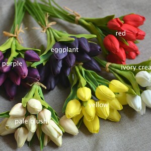 Real Touch Tulips For DIY Wedding Bouquets Centerpieces Tulips Buds Ivory Purple Tulips image 2