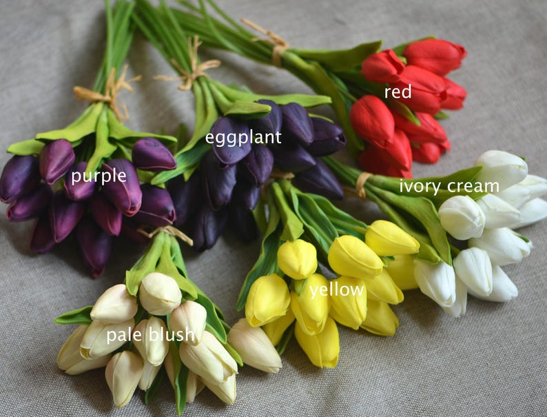 Real Touch Tulips For DIY Wedding Bouquets Centerpieces Tulips Buds Ivory Purple Tulips image 2