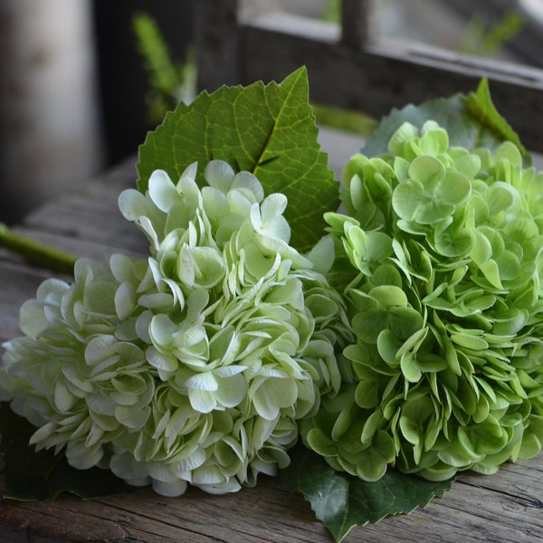 Énorme tige d'hortensia verte au toucher réel de 20 po., fleur artificielle réaliste de luxe, fleurs à faire soi-même, décorations de mariage/maison/cuisine | Cadeaux
