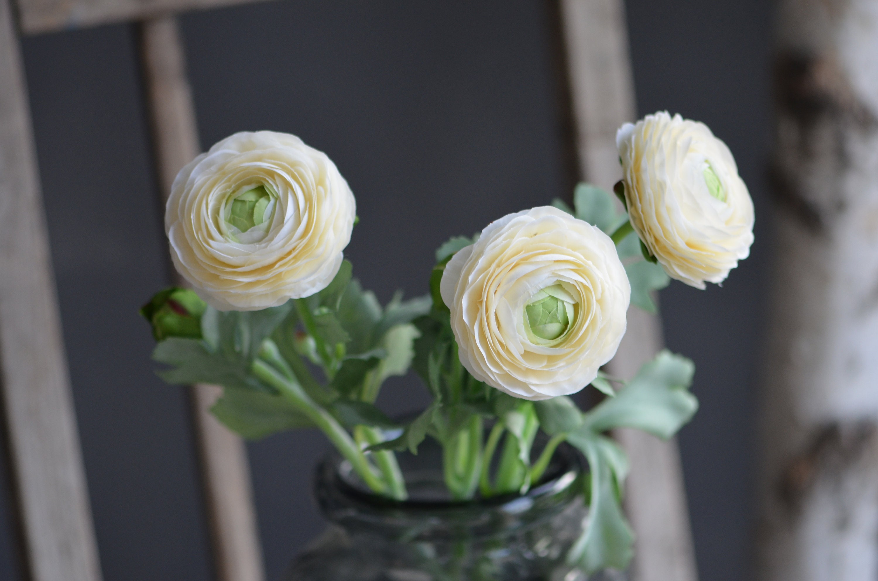 White Fake Ranunculus Artificial Ranunculus, Soft Ranunculus, White Green Ranunculus, DIY ...