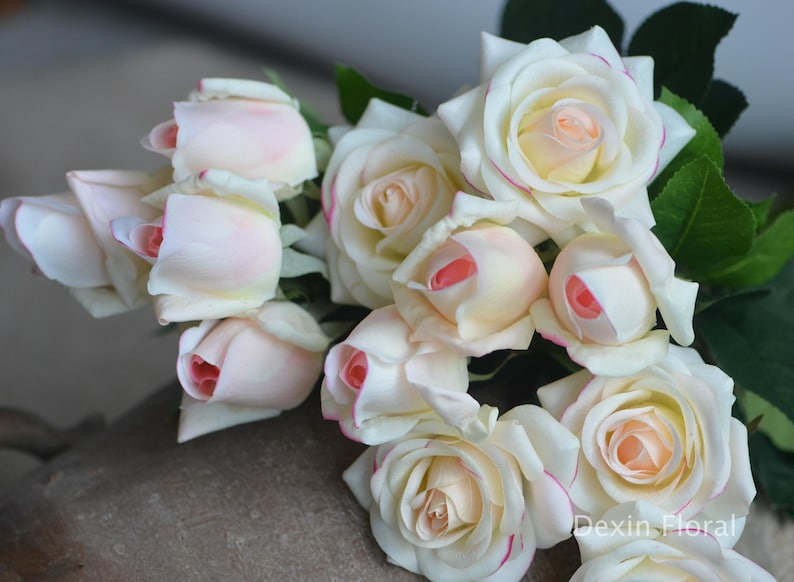 Real Touch Light Blush Roses Buds Silk Roses DIY Wedding Flowers Silk Bridal Bouquets Wedding Centerpieces