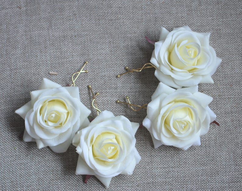 Wedding Flower Hair Clipsreal Touch Cream White Rose Hair Etsy