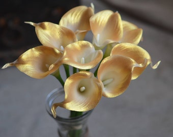 Light Gold Calla Lilies Real Touch Flowers DIY Wedding Bouquets Centerpieces