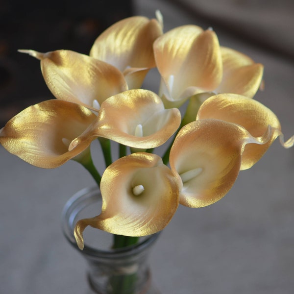 Light Gold Calla Lilies Real Touch Flowers DIY Wedding Bouquets Centerpieces