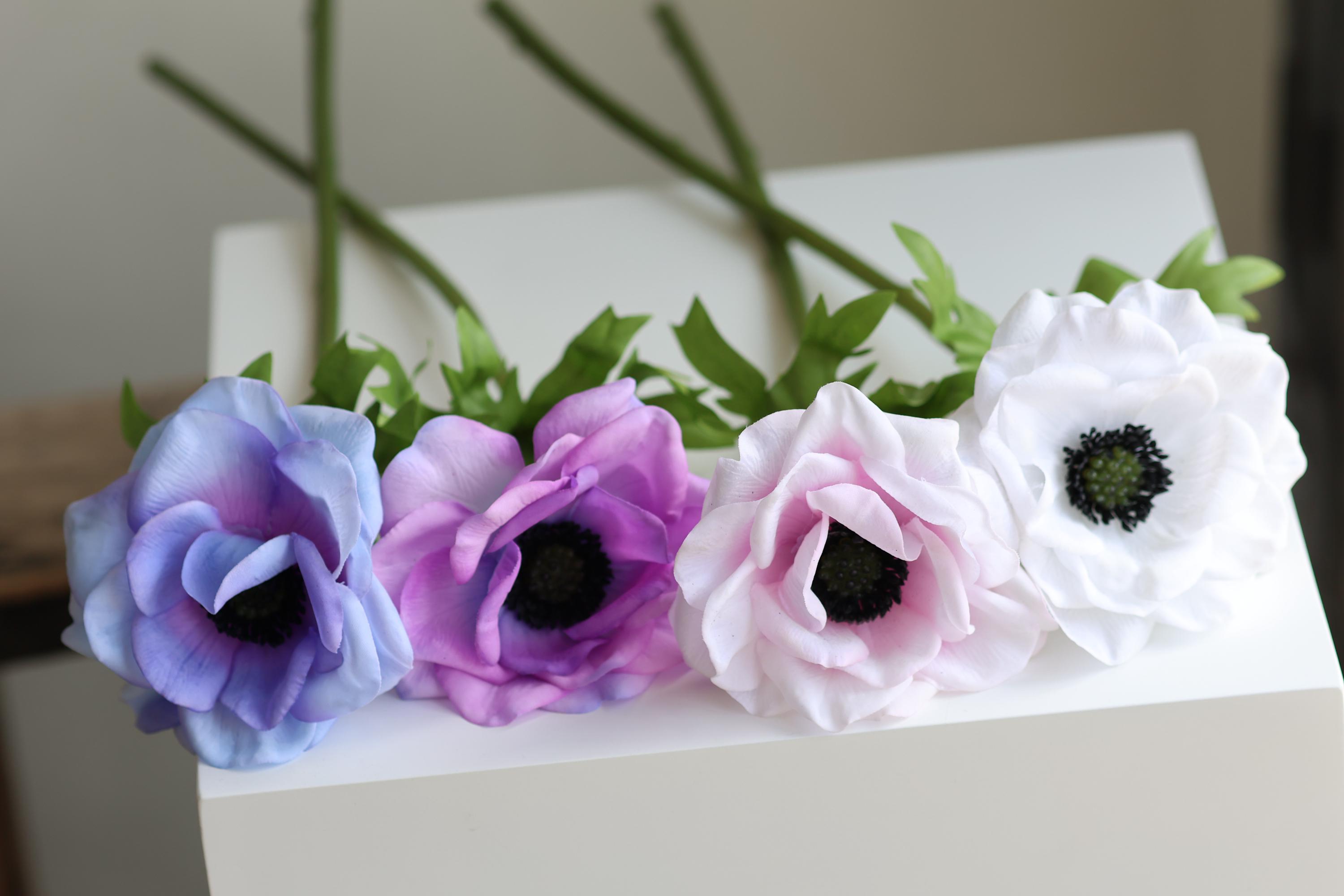 Faux Anemone Flower: Real Touch White, Blue, Purple, Pink - 15