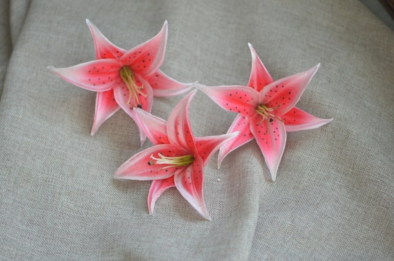 Hot Pink Tiger Lily Head Blooms Real Touch Flowers Diy Wedding Etsy Singapore
