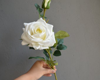 Ivory White English Garden Roses, Real Touch Silk Large Roses Spray, DIY Wedding Centerpieces, DIY Silk Bouquets