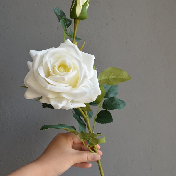 Ivory White English Garden Roses, Real Touch Silk Large Roses Spray, DIY Wedding Centerpieces, DIY Silk Bouquets