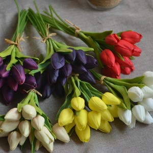 Real Touch Tulips For DIY Wedding Bouquets Centerpieces Tulips Buds Ivory Purple Tulips image 7