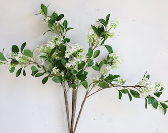 28" Cream Artificial Lilac Blossom Branch With Leaves, Faux Spring Plant Stem,| Centerpieces | Floral | Wedding/Home Decoration | Gifts