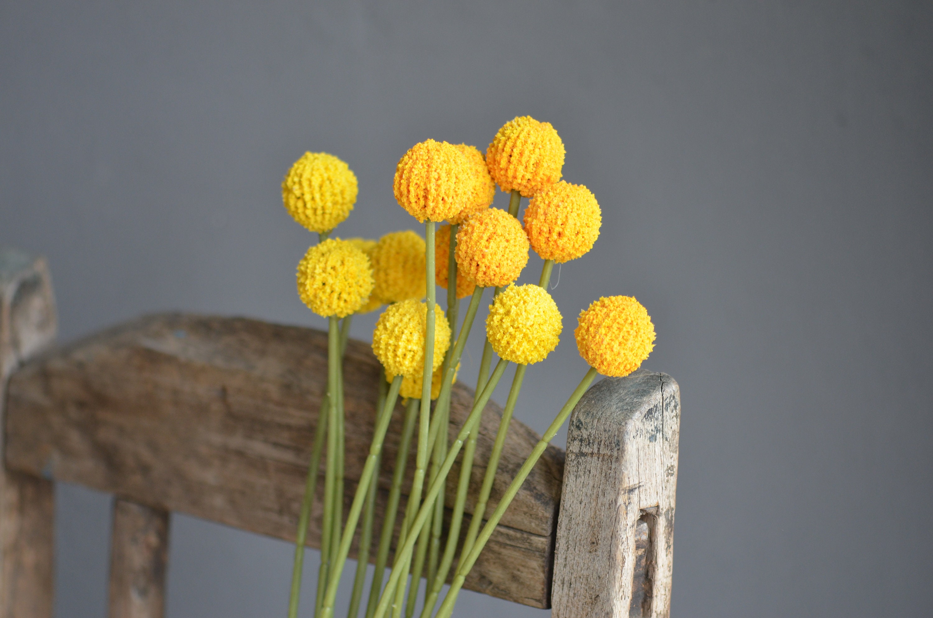 Künstliche Craspedia-Blumen, gelbe Kugelfüller, Vintage-Mittelstücke