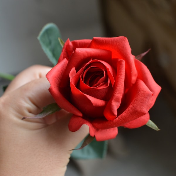 Real Touch Half Open Red Roses, High Qulaity Fake Flower, DIY Florals Supply | Wedding/Home Decoration | Gifts, DIY Bouquets/Centerpiece