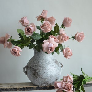 25&quot; Real Touch Roses- Dusty Rose Pink, Half Opened Faux Roses, High Quality Fake Flower |DIY Floral | Wedding/Home Decoration Gifts For Her