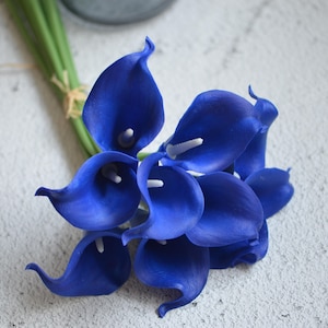10 Dark Royal Blue Calla Lilies Real Touch Flowers DIY Silk Wedding Bouquets, Centerpieces, Wedding Decorations
