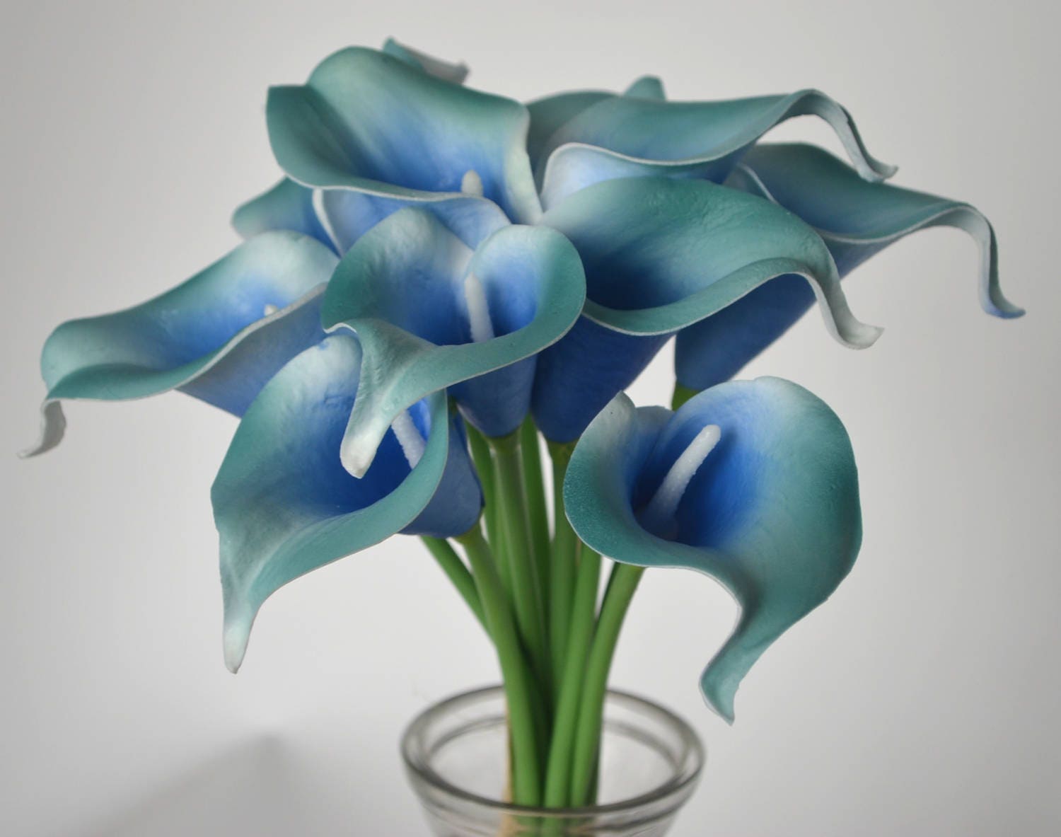 10 Teal Blue Picasso Calla Lilies Real Touch Flowers Diy Silk Etsy