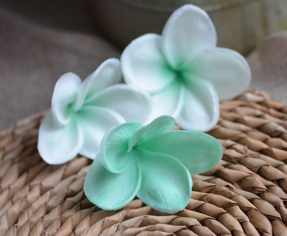 Mint Center Plumerias Natural Real Touch Flowers frangipani heads DIY cake Toppers, Wedding Decorations