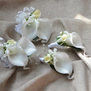 Corsages mère Calla Lily blanc ivoire, boutonnières pour papas, corsages de mariage image 4