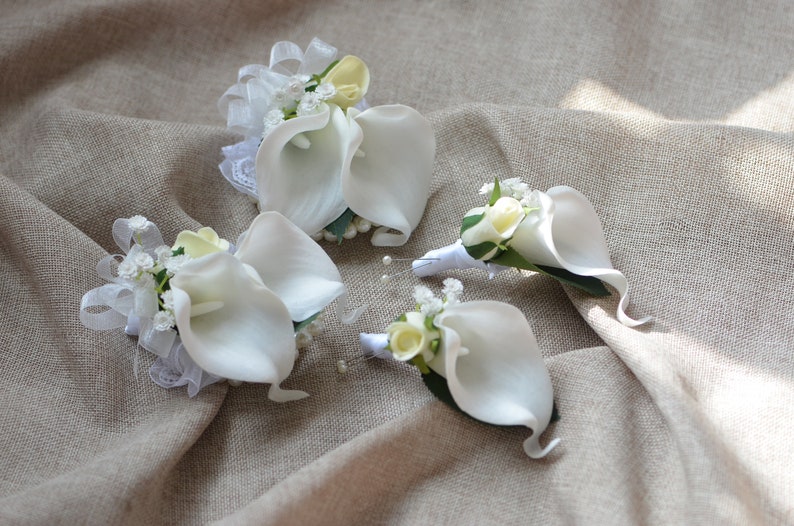 Corsages mère Calla Lily blanc ivoire, boutonnières pour papas, corsages de mariage image 4