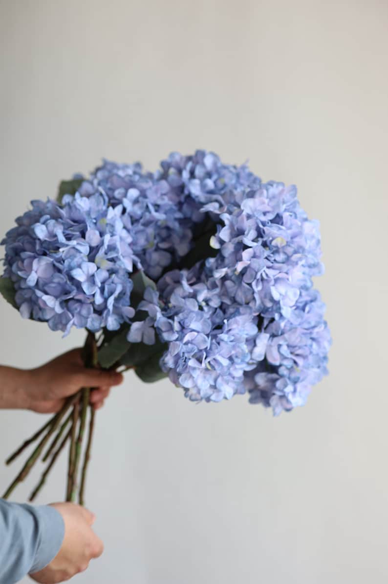 20 Blue Dried Look Hydrangeas, Fake Spring Summer Artificial Hydrangeas Branch, DIY Forals/Wedding Home Decor/DIY Bouquets, Gifts for Her image 5