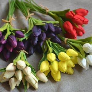 Real Touch Tulips For DIY Wedding Bouquets Centerpieces Tulips Buds Ivory Purple Tulips image 6