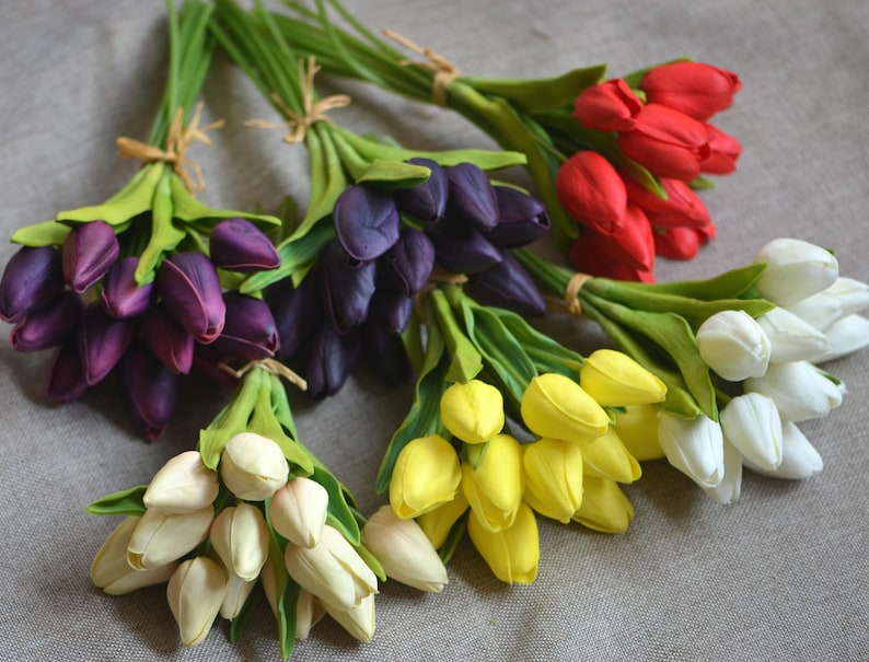 Real Touch Tulips For DIY Wedding Bouquets Centerpieces Tulips Buds Ivory Purple Tulips image 6