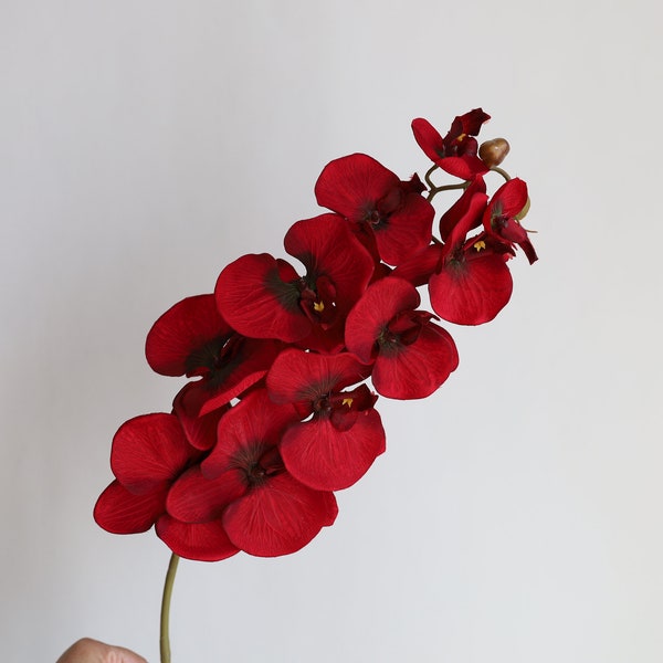 36,6" Fausses orchidées rouge foncé-10 têtes, tige d'orchidée Phalaenopsis artificielle, bricolage bureau/mariage/maison/vacances/décoration de cuisine, cadeaux pour elle