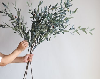 40.5" Artificial Gray-green Olive Leaf Branch, Artificial Wedding Greenery, Fake Plant, Home/Kitchen Decoration, DIY Florals Centerpieces,